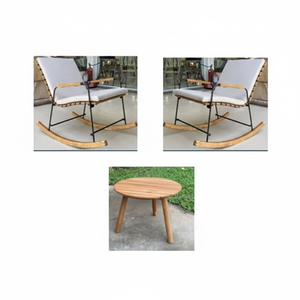 Ensemble de salon d'extérieur en bois massif écologique et durable, comprenant 1 table ronde et 2 chaises - Product Image 1