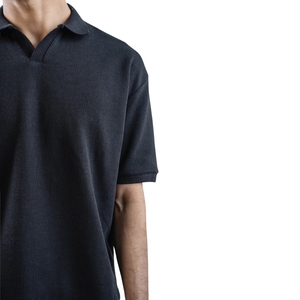 Premium Polyester/Coton Noir Solide Jacquard À Manches Courtes pour Chemise Hommes De Luxe Texturé Respirant Tricot Golf Porter Personnalisé OEM - Product Image 3