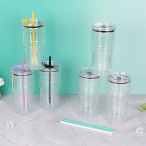 Eco-Friendly BPA Free 20oz <b>Plastic</b> Double Wall Insulated Tumbler with Lid <b>Straw</b> for Cold <b>Drink</b> Iced Tea - Product Image 1