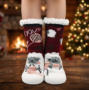 Chaussettes pantoufles mignonnes en forme <span class=keywords><strong>de</strong></span> mouton <span class=keywords><strong>de</strong></span> dessin animé pour filles, chaussons douillets doublés polaire, chaussettes d'hiver antidérapantes pour tout-petits, chaussures Kawaii idéales pour offrir - Product Image 2