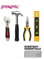 Kit d'outils ménagers 4-en-1, Trousse de réparation domestique avec clé à molette réglable, marteau à griffes, pince à bec long et niveau à bulle, portable pour le bricolage