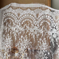 DELACE SXGN Dentelle Chantilly française avec broderie perlée et à sequins, tissu en maille à cils, motif floral, dentelle pour robe de mariée