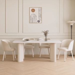 <b>Dining</b> Table <b>Set</b> 4 Piece Off White Rectangular Modern Minimalist <b>Space</b> <b>Saving</b> For Small Homes And Apartments - Product Image 4