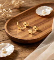 Boucles d'oreilles asymétriques en acier inoxydable 316L, motif lune et étoile, plaquées PVD, résistantes à l'eau, sans ternissement, bijoux délicats pour femmes