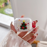 Coque souple en TPU Joyeux Noël pour Apple AirPods 1/2/3/4/Pro 2/3, étui transparent avec pendentif Arbre et Père Noël
