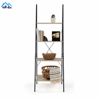 2-tier Movable Wooden Hot Sale Book Shelf Ladder Bookcases Storage Shelf Accent Furniture Bookstore Industrial Look