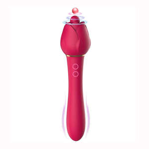 2 in 1 Rose Shaped Long Bunt Schwarz Rot Rosa Klitoris Vagina Saugen Saugen Vibrieren Sexspielzeug Dildo Rose Vibrator Für Frau - Product Image 1