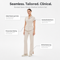 Ensemble de tenue médicale tissée à coutures thermocollées, comprenant un haut à col à revers et un pantalon coupe bootcut fendu, uniforme de santé sur mesure, vêtements de travail OEM pour esthétique et spa