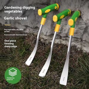 Pelle à légumes à double usage en acier inoxydable avec manche bicolore à 3 points Mini outil à main en plastique pour le jardin sauvage de l'ail - Product Image 1
