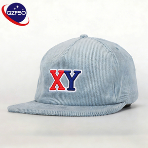 Gorra de Béisbol QZFSO Personalizada de 5 Paneles, Azul, de Pana, con Visera Plana, Cierre a Presión, Logotipo Bordado, Gorras para Hombre y Mujer, Estilo Hip Hop, a la Moda - Product Image 1