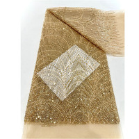 Tissu en dentelle filet de luxe pour robe de mariée vintage, broderie faite main de perles et sequins, maille écologique, commande minimum 5 yards