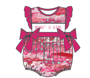Baju Bayi Smocked Mama's Girl dengan Nama Kustom, Dua Pita, Motif Cinta, Romper Bubble Musim Panas Rajutan 100% Katun - Product Image 2