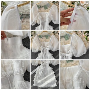 2026 verano nuevo Vestido de <span class=keywords><strong>playa</strong></span> francés <span class=keywords><strong>con</strong></span> lazo vacaciones en la <span class=keywords><strong>playa</strong></span> blanco cuello cuadrado pastel vestido Puff manga vestido de malla - Product Image 6