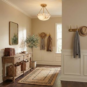 Lámpara de Techo Moderna de Alabastro, Decoración de Hotel de Lujo, Cuenco de Piedra Natural Tallada, Cadena de Latón, Banda Acanalada, Montaje Semi Empotrado - Product Image 2