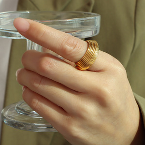 Geometric <b>Ring</b> 18K Gold Plated Multiple Stripes Unisex Fashion Jewelry Party Wear - Product Image 3