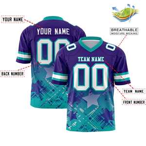 Maillot de football américain personnalisé violet aqua avec dégradé étoilé - Product Image 2