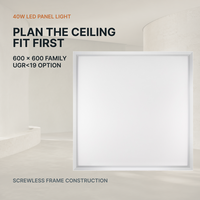 Panneau LED sans vis 40W 600x600 avec option UGR<19 pour projets de plafonds à grille
