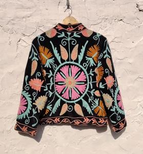 Cotton Velvet Suzani Embroidery, Suzani Winter Coat, Women's Short <b>Jacket</b>, Hand Embroidered <b>Jacket</b>, Boho & <b>Hippie</b> Gifts - Product Image 6