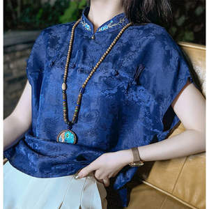 เสื้อเบลาส์ผ้า<span class=keywords><strong>ไหม</strong></span>เทียมปักลายสไตล์วินเทจสำหรับผู้หญิง<span class=keywords><strong>เสื้อผ้า</strong></span>หรูหราสไตล์2024 - Product Image 2