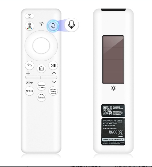 BN59-01432A/BN59-01432B Solar Voice Remote for Samsung TV Compatible with Neo QLED 8K HDR Smart TVs