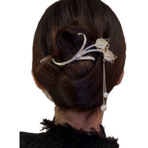 Horquillas para el Cabello con Diseño de Tulipán y Pedrería Estilo Chino, con Borlas y Cadena, Accesorios de Moda de Lujo - Product Image 1