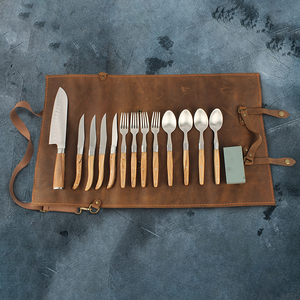 <span class=keywords><strong>Set</strong></span> di posate da 15 pezzi con manico in legno pregiato e coltelli da chef in acciaio inossidabile con custodia in vera pelle per campeggio all'aperto - Product Image 2