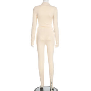 Benutzer definierte 2-teilige Set Frauen Soild Skinny Body suits Top und lange Hosen Set Herbst Casual Match zweiteilige Set Outfits - Product Image 3