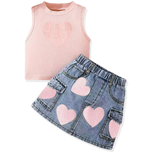 Ensemble <span class=keywords><strong>jupe</strong></span> en <span class=keywords><strong>jean</strong></span> pour petites filles, ensemble décontracté pour enfants avec un joli débardeur, tenue d'été pour bébé avec <span class=keywords><strong>jupe</strong></span> en <span class=keywords><strong>jean</strong></span> pour petites filles - Product Image 3