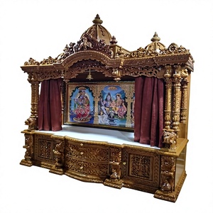 Templo de madera de teca de diseño moderno para oficina Templos de Pooja de gran tamaño en madera de teca para la venta Templo de madera de teca de gran tamaño de diseñador - Product Image 6