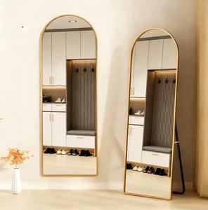 Miroir sur pied de luxe grand format en or avec cadre métallique rond pour chambre moderne - Product Image 2