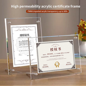 Miễn phí-đứng rõ ràng Acrylic giấy chứng nhận độ tà<span class=keywords><strong>i</strong></span> liệu ảnh khung ảnh vớ<span class=keywords><strong>i</strong></span> vít đứng cho Tabletop hiển thị - Product Image 2