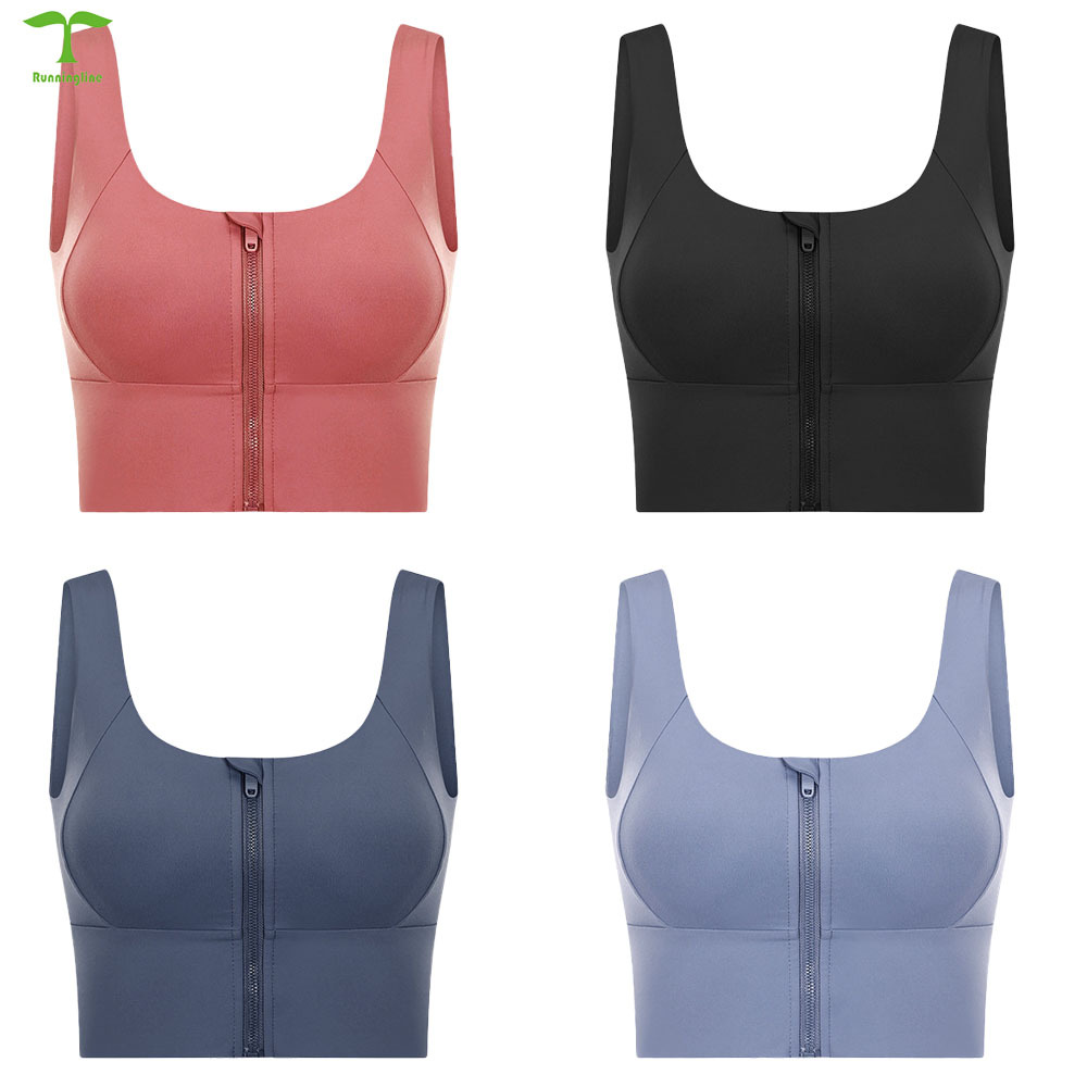 Low MOQ Shorts Sleeved Workout Wears Women High Elastic Crop Top With Zipper Sports Underwear Fitness Yoga Bra