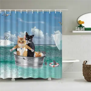 Tende da doccia divertenti tenda da bagno con ganci Decor impermeabile Cat Dog 3d Bath 180*180cm tenda da doccia personalità creativa