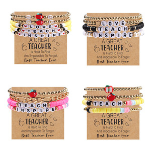 Il giorno dell'insegnante regalo di perle di argilla polimerica insegnano lettere elastico braccialetto di perline braccialetto di perline con carta - Product Image 3