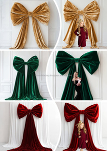 Lazo de terciopelo rojo liso de gran tamaño, personalizado en tamaño y color, con cinta colgante para decoración de fondo en bodas y fiestas - Product Image 5