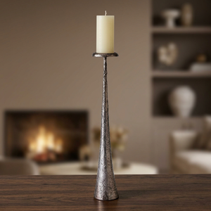 Support de bougie en fer argenté à lueur douce, design texturé, durable, décoration d'intérieur - Product Image 5
