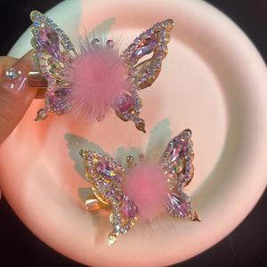 1 Paire de Barrettes 3D Mignonnes Effet Volant, Strass Brillants, Faux Clips à Cheveux en Fourrure de Vison - Product Image 4