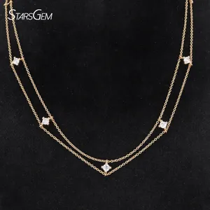 14k yellow gold double chain jewelry 3mm white GH color synthetic moissanite necklace