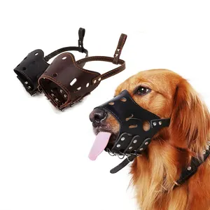 犬用マズルレザーアンチバーキングマズル安全で調節可能で通気性のある小型大型犬用マズル