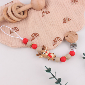 Soporte para chupete de bebé recién nacido con patrón de dibujos animados cuentas de silicona anticaída grado alimenticio. cadena - Product Image 3