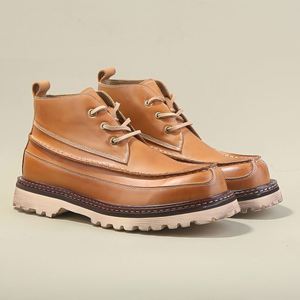 High Quality Men's Casual Cowhide Non-Slip Platform Retro Work <b>Shoes</b> Outdoor Walking <b>Shoes</b> <b>Height</b> <b>Increasing</b> - Product Image 3