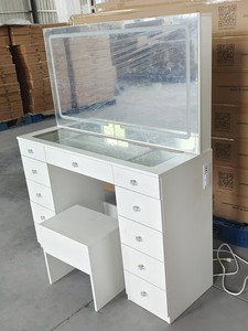 Modern <strong>Simple</strong> LED <strong>Mirror</strong> MDF Makeup Vanity Feature <strong>Dressing</strong> <strong>Table</strong> <strong>with</strong> Stool for Beauty Bedroom Hotel Home - Product Image 2