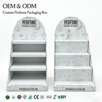 Support de présentation de parfum en papier à étages personnalisé, étagère de comptoir en carton pliable, emballage de parfum de vente au détail, multi-couches, écologique