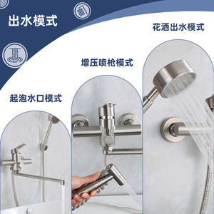 Wall Mounted Kitchen Faucet 304 Stainless Steel Single Handle Ceramic Valve 360 Degree Rotate With Sprayer Set - Product Image 4