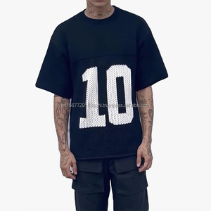 Suéter Personalizable Estilo Rugby, Diseño Urbano con Letras Jacquard, Calado, Manga Corta, Tejido Holgado - Product Image 4