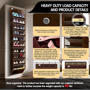 Over The Door <b>Shoe</b> Rack 10 Tier Heavy Duty Hanging <b>Storage</b> Organizer For <b>Shoes</b> Behind Door <b>Wall</b> <b>Mount</b> Hook Type Dark Curry - Product Image 3