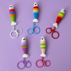 Cute Rainbow Fish Shaped Series Knitting Keychain Knitted Small Fishs Keyrings Colorful Amigurumi Crochet Toys Bags Charms Gifts