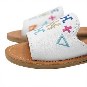 Moroccan Embroidered Leather Babouche <b>Slippers</b> Moroccan Women Flat Slides Breathable Lightweight Slip Resistant Indoor Outdoor - Product Image 5