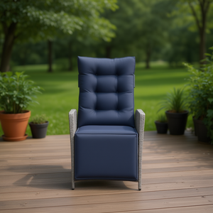 Chaise de jardin inclinable en rotin gris avec structure en acier thermolaqué pour mobilier de patio - Product Image 2