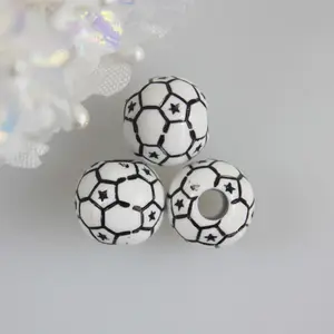 High Fashion Newest 12mm with 4mm Large Middle Hole Cute Sport Style Soccer Ball Football Bead for Kids Bracelet Making